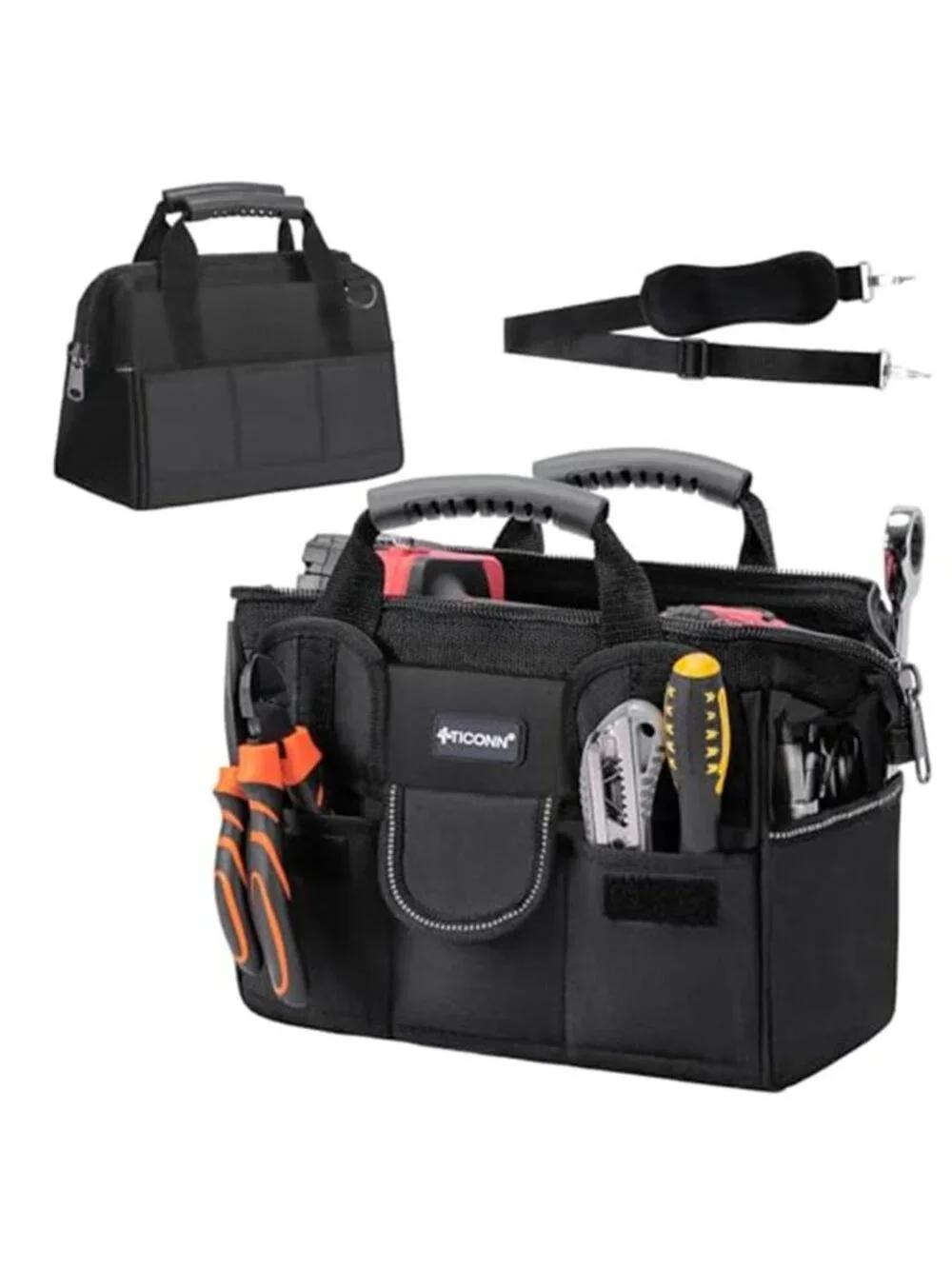 Heavy Duty Tool Bag Wide Mouth Tool Organizer Waterproof Utility Tote 16 Inch